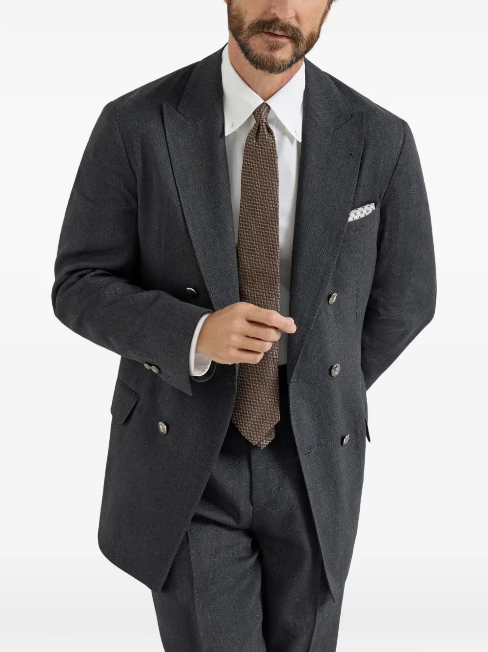  Brunello Cucinelli Chevron Double-breasted Blazer - Grey 
