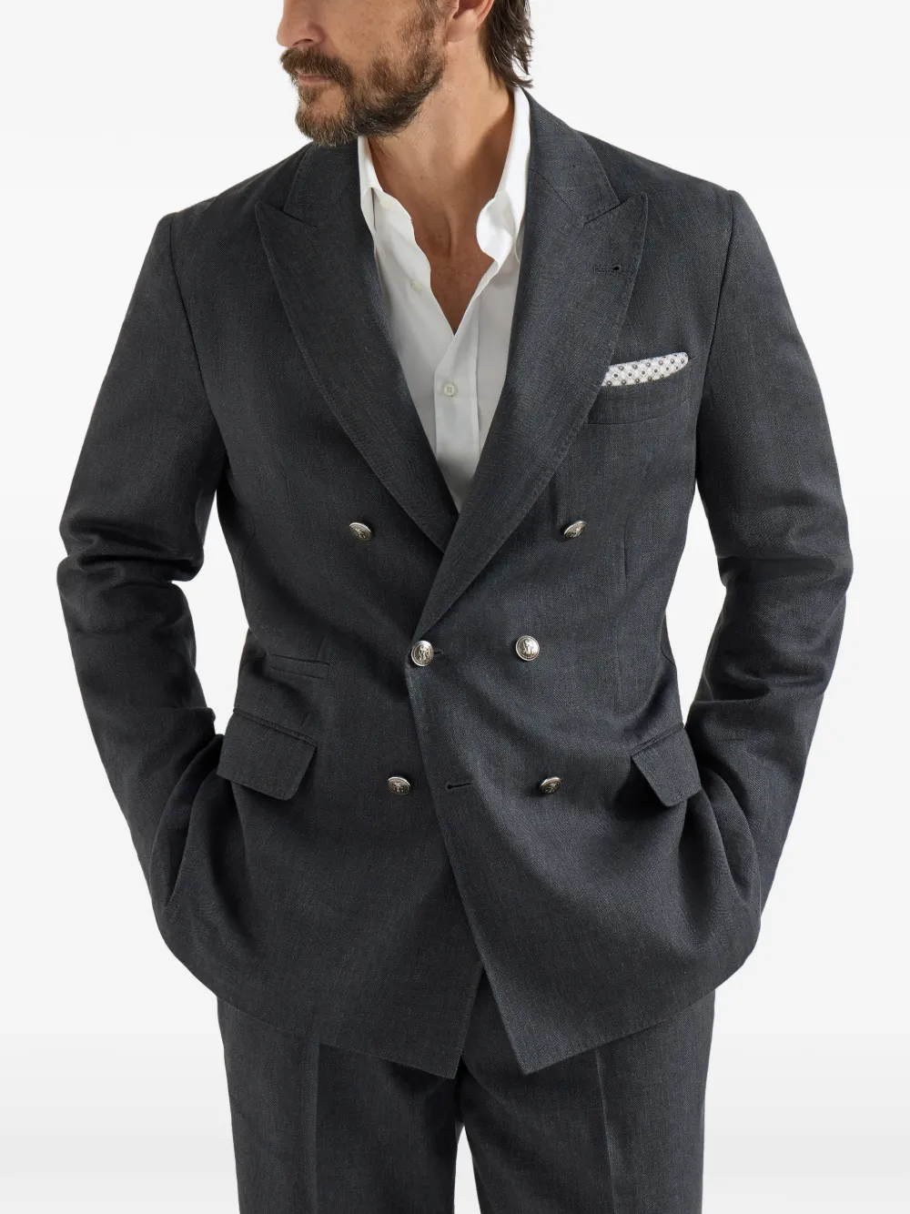 Brunello Cucinelli Chevron blazer met dubbele rij knopen Grijs