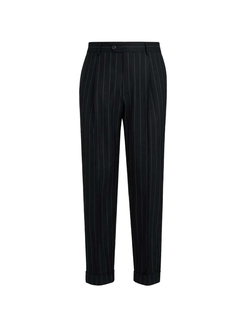 Brunello Cucinelli super 150s virgin wool wide chalk stripe batavia trousers with pleat - Nero