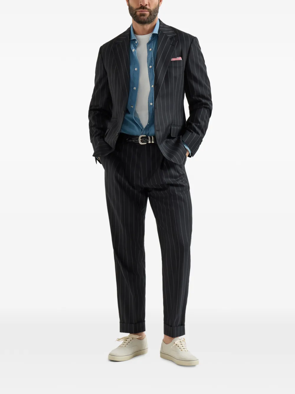 Brunello Cucinelli Super 150s Virgin Wool Wide Chalk Stripe