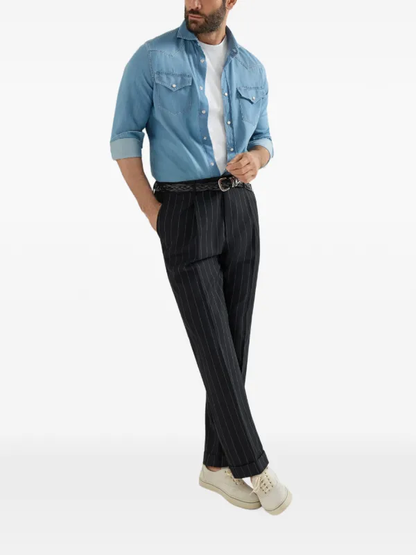 Brunello Cucinelli Super 150s Virgin Wool Wide Chalk Stripe