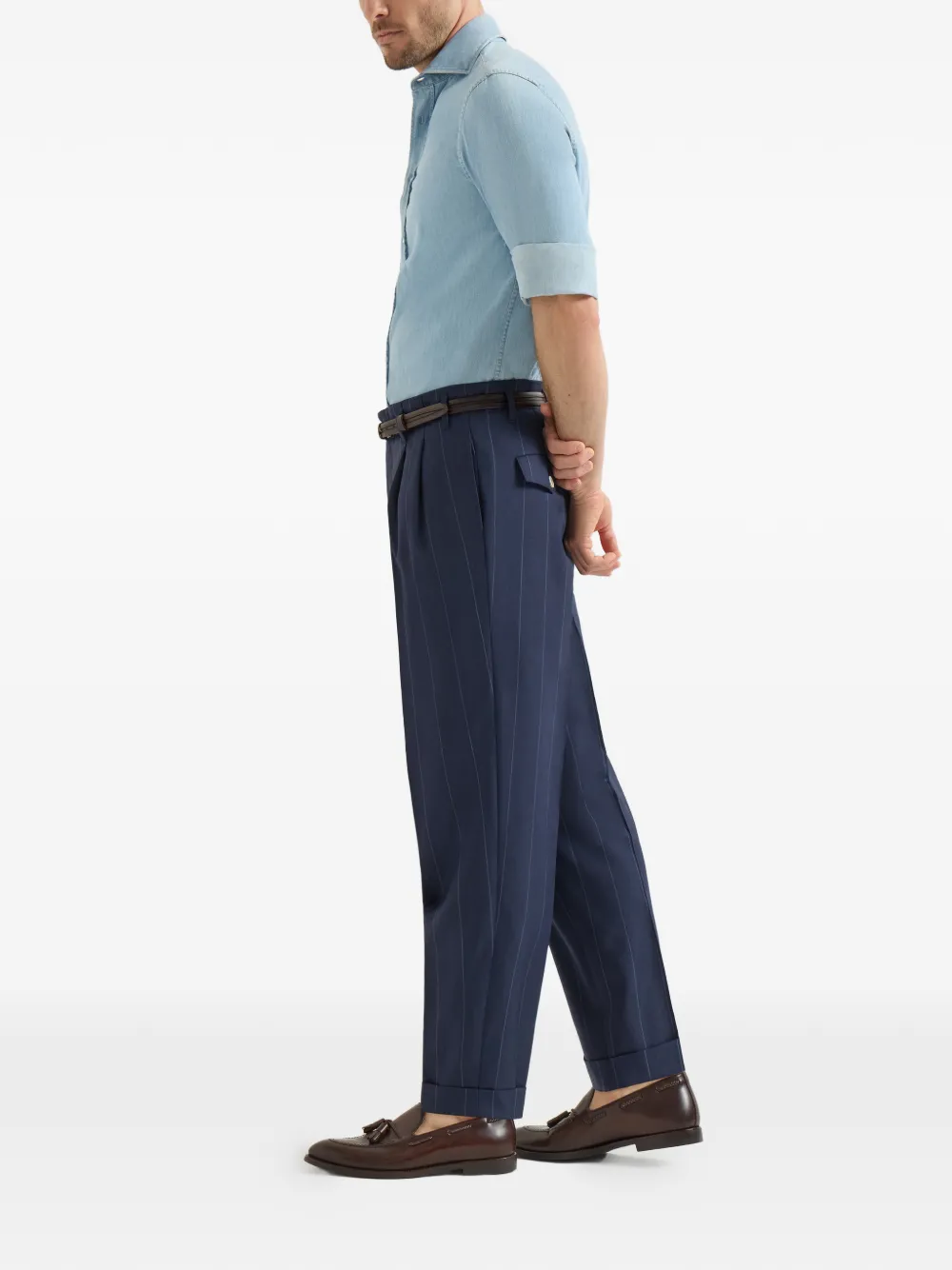 Brunello Cucinelli Broek met krijtstreep Blauw