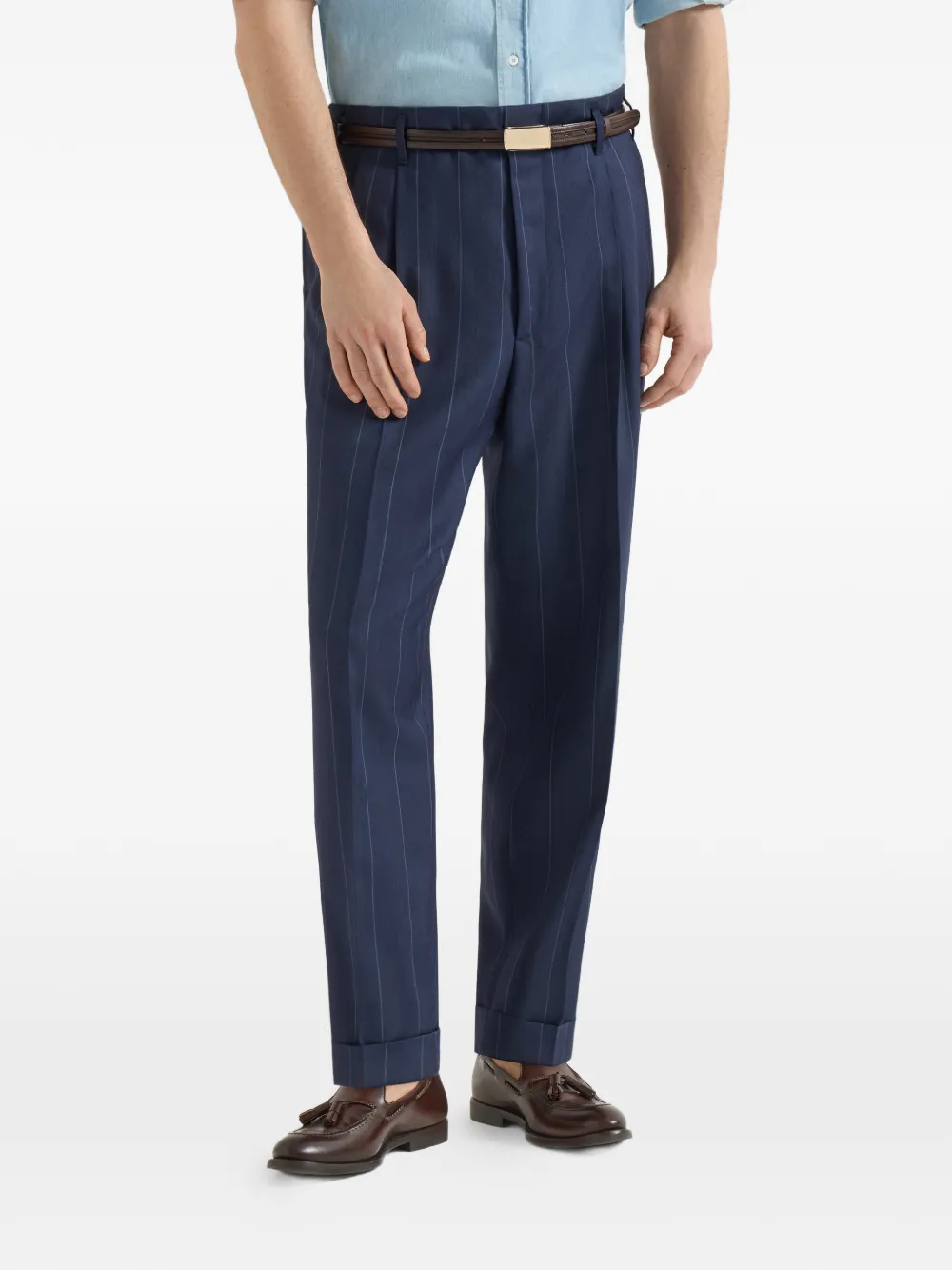 Brunello Cucinelli Broek met krijtstreep Blauw