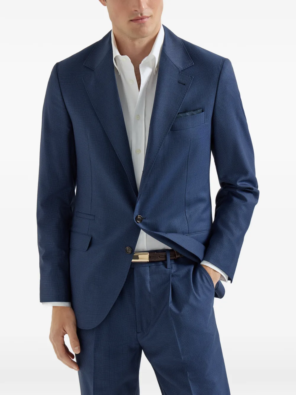 Brunello Cucinelli Super 150s Virgin-wool Houndstooth Blazer - Blue 
