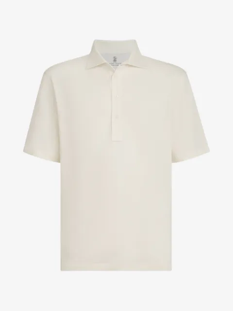 Brunello Cucinelli linen and cotton mélange jersey polo with shirt-style collar
