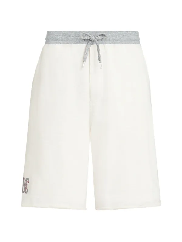 Brunello Cucinelli Cotton and Linen Mélange French Terry Bermuda Shorts with Logo in Neutrals