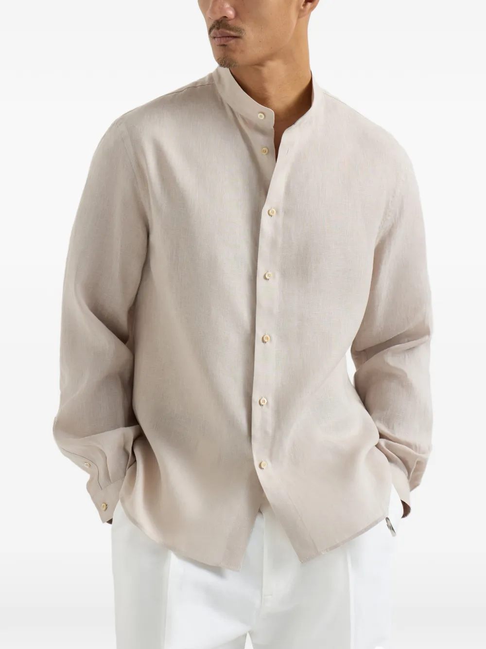 Brunello Cucinelli Overhemd met ronde opstaande kraag Beige