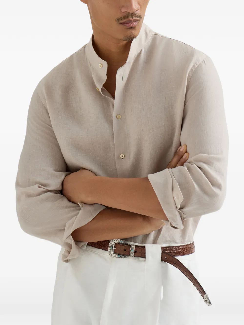 Brunello Cucinelli Overhemd met ronde opstaande kraag Beige
