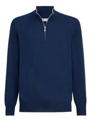 Brunello Cucinelli ジップアップ カシミアセーター | ブルー