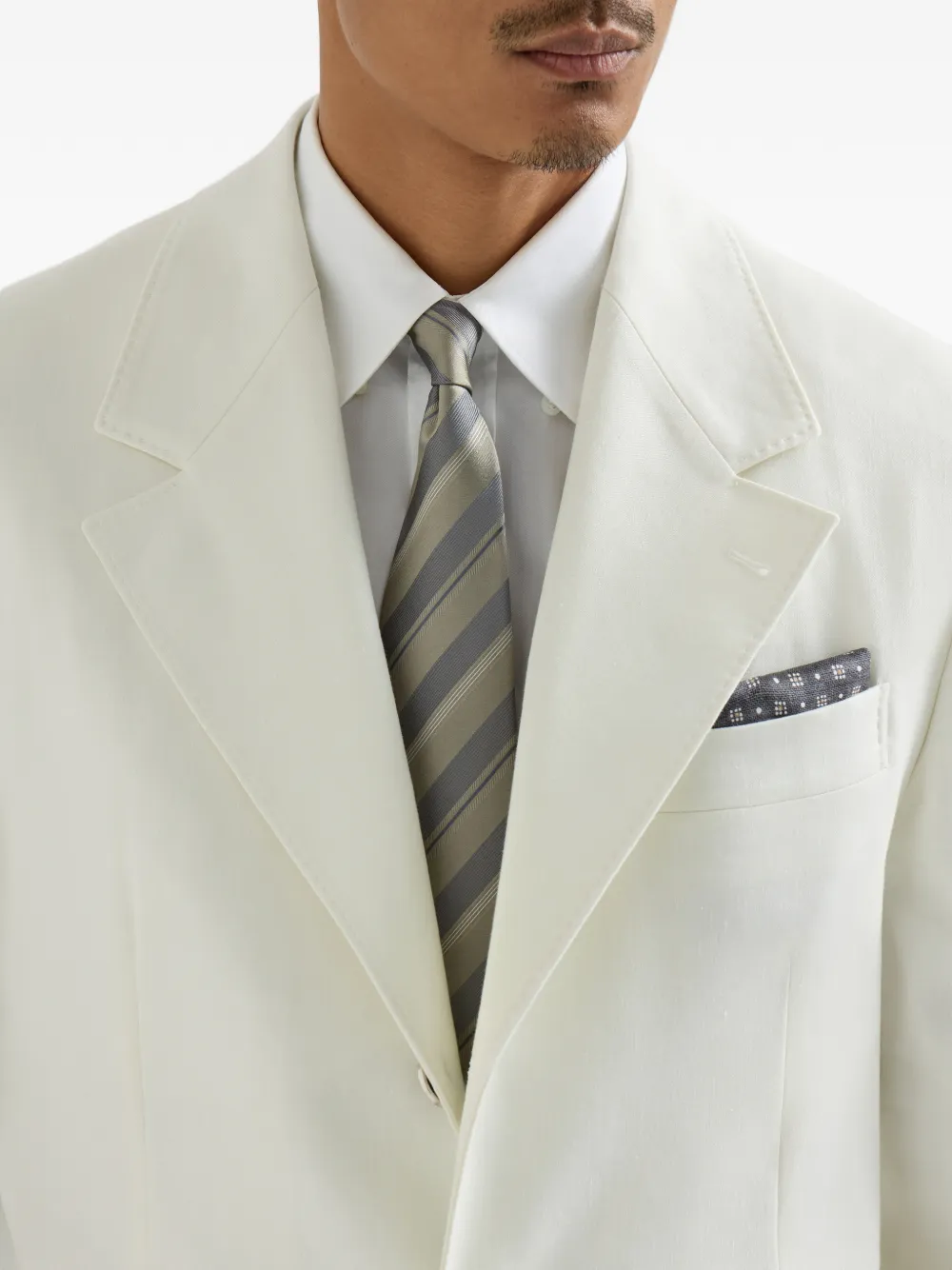  Brunello Cucinelli Striped Silk Tie - Grey 