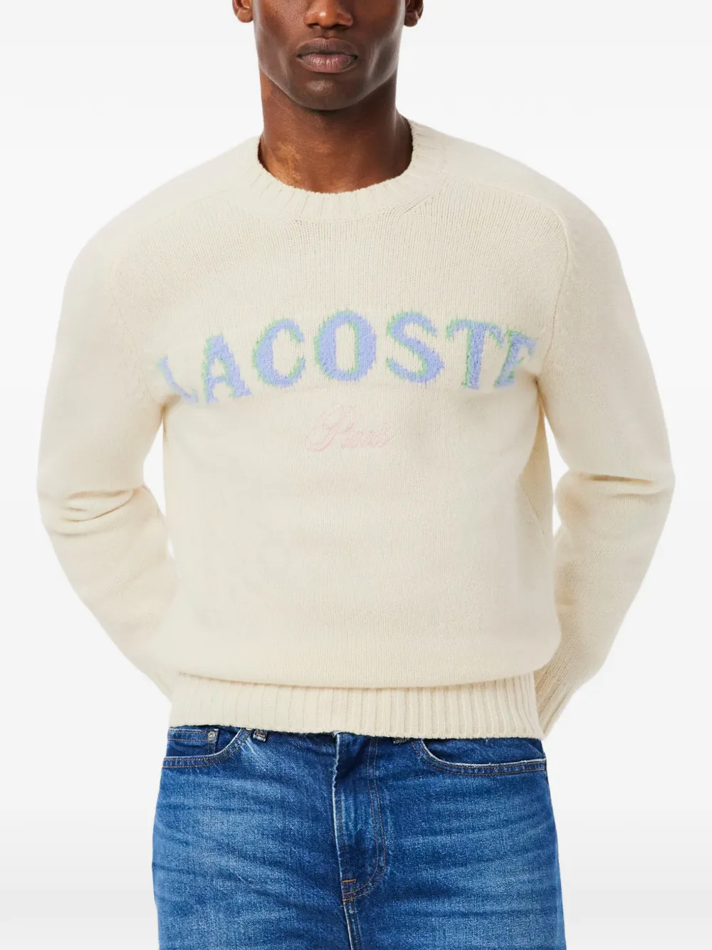 Lacoste logo-intarsia crew-neck sweater - Beige