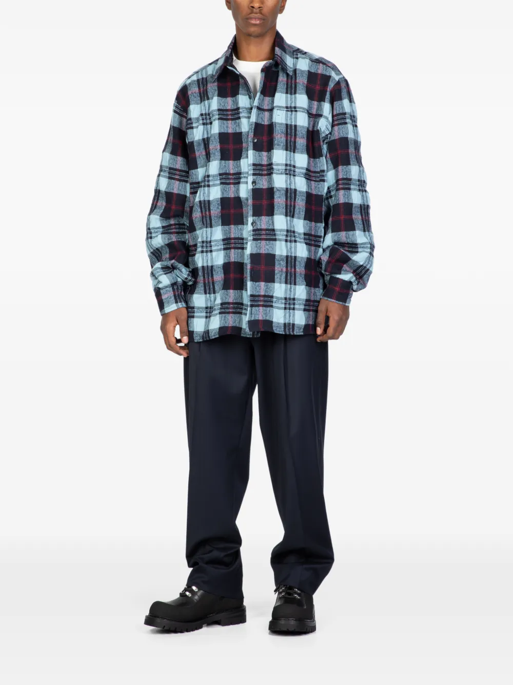 Costumein Ethan padded check shirt - Blauw