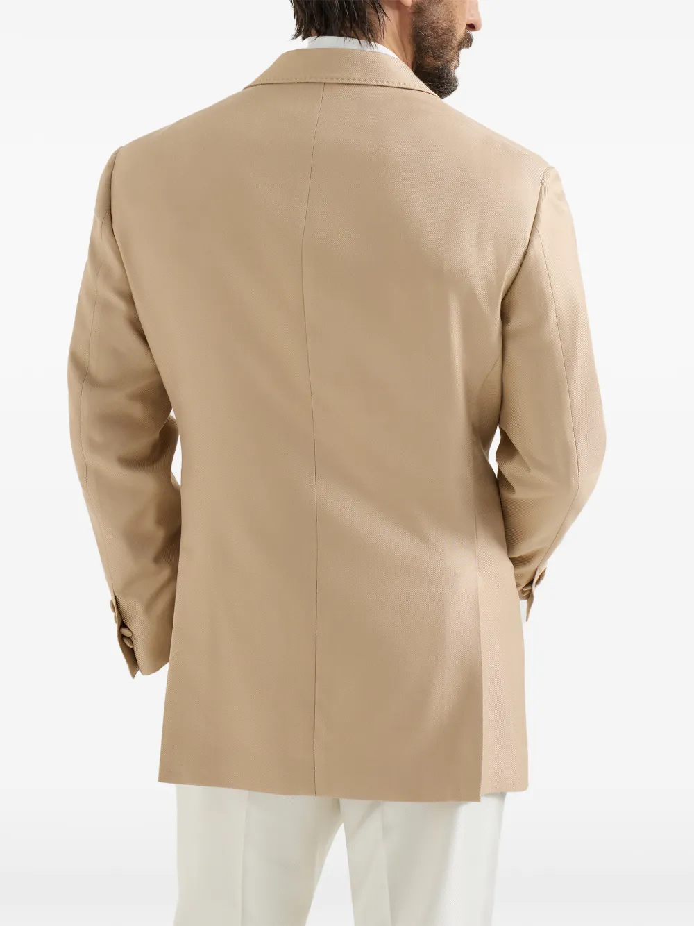 Brunello Cucinelli Blazer met dubbele rij knopen en puntige revers Beige