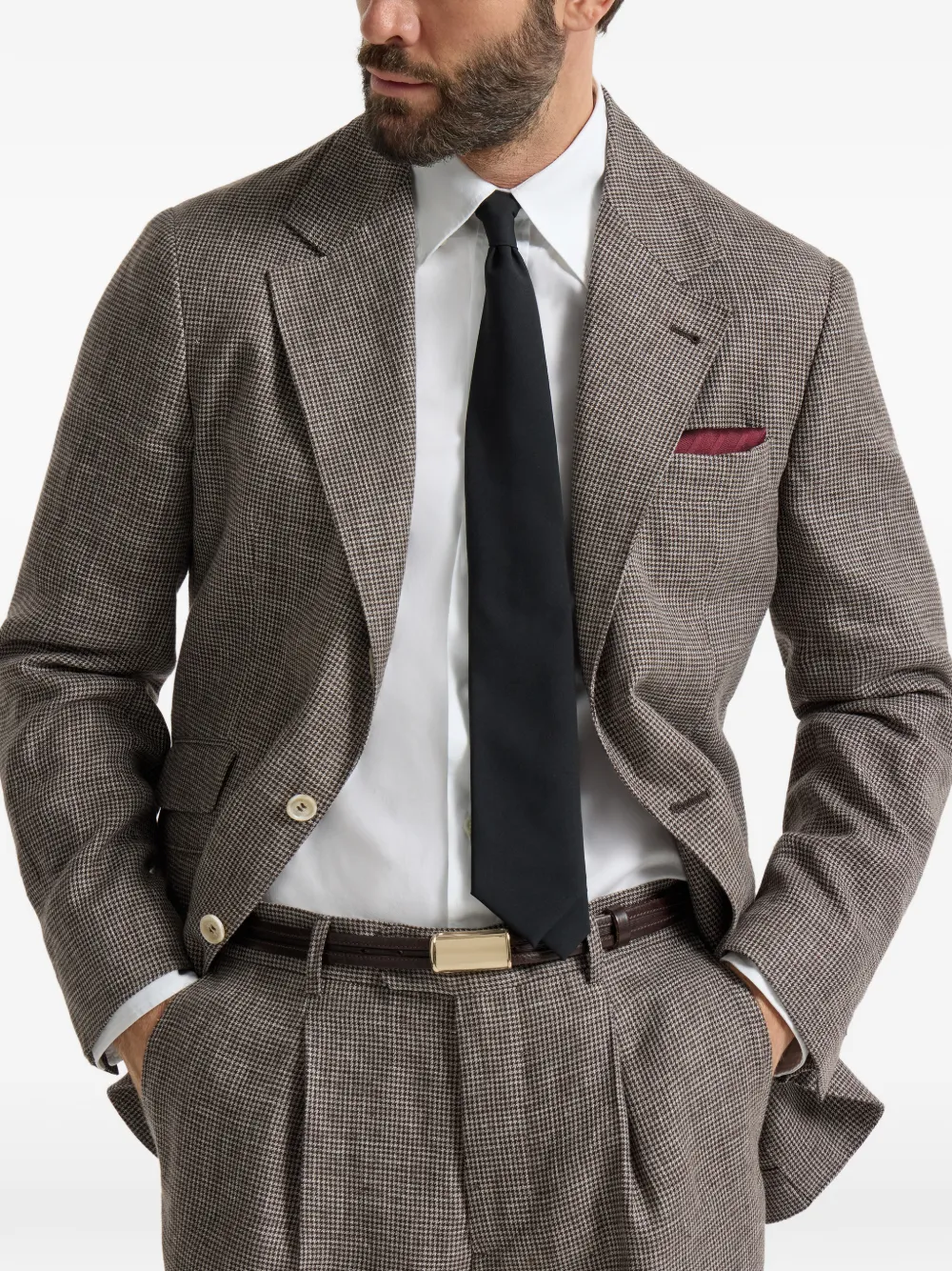 Brunello Cucinelli Blazer met pied-de-poule print Bruin