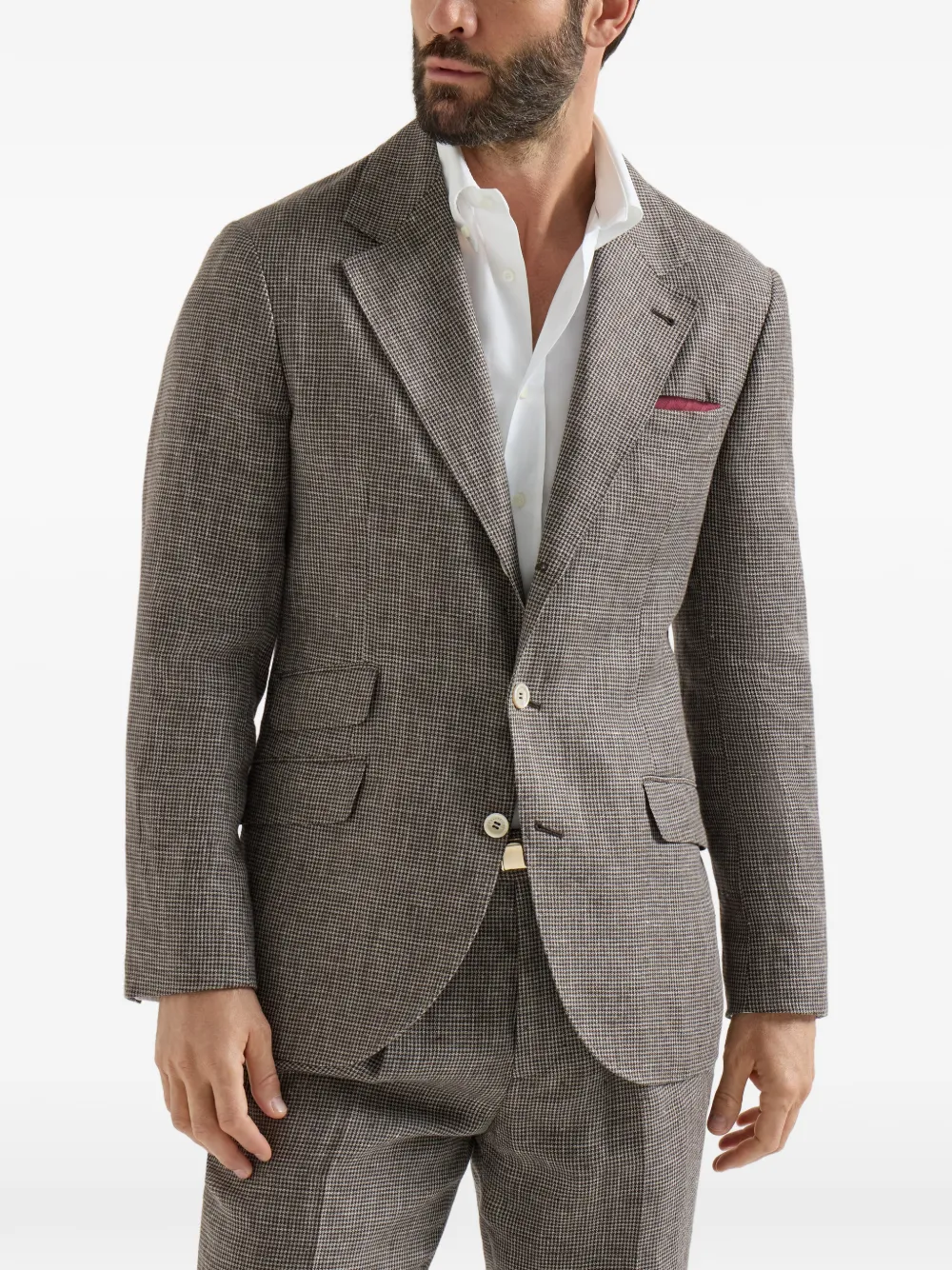 Brunello Cucinelli Blazer met pied-de-poule print Bruin