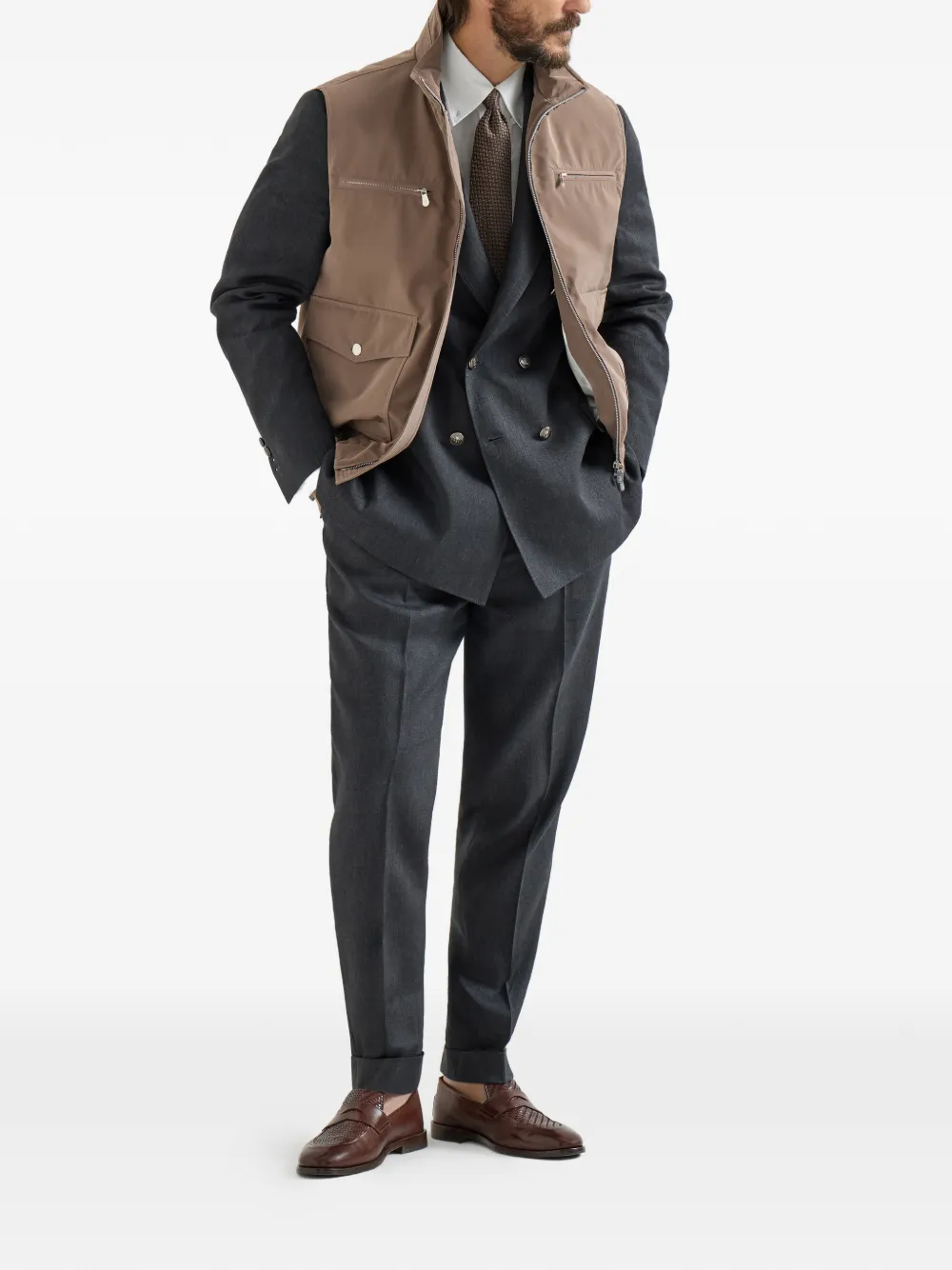 Brunello Cucinelli chevron pleated trousers - Grijs