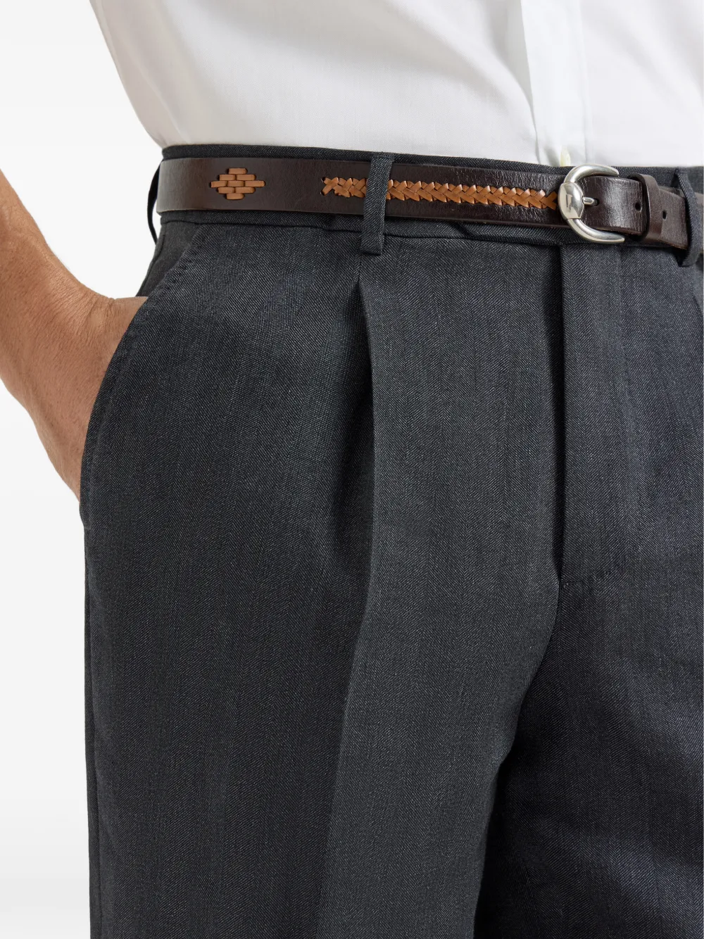 Brunello Cucinelli Plooibroek met chevron streep Grijs