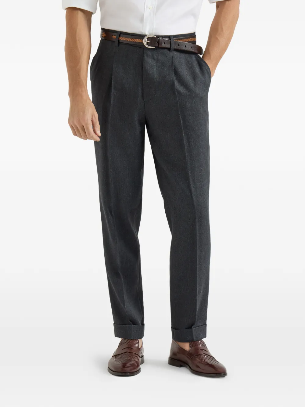 Brunello Cucinelli Plooibroek met chevron streep Grijs