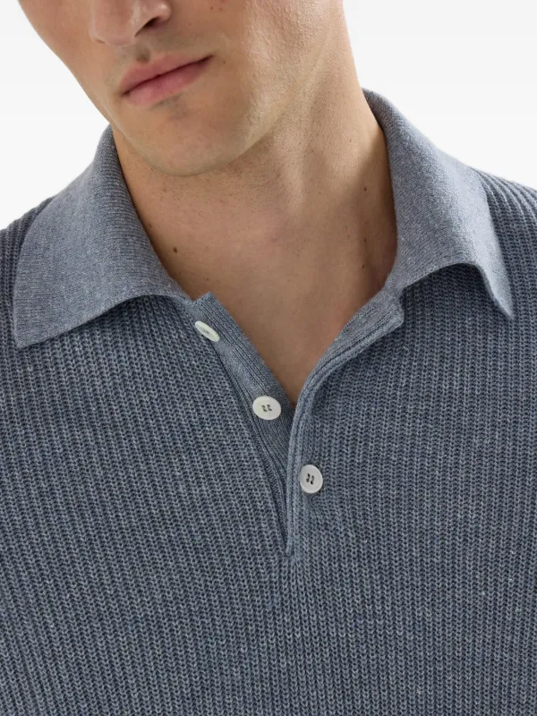 Brunello Cucinelli Linen And Cotton Half English Rib Knit Polo