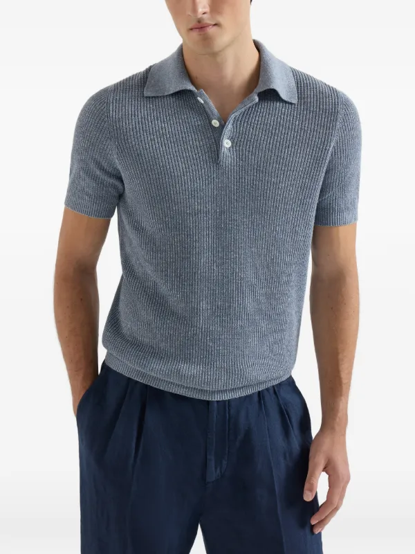 Brunello Cucinelli Linen And Cotton Half English Rib Knit Polo
