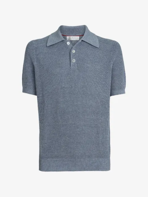 Brunello Cucinelli linen and cotton half English rib knit polo shirt