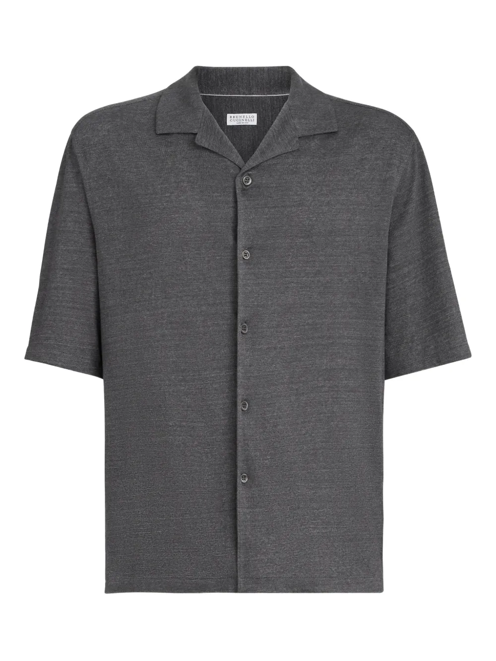 Brunello Cucinelli Camicia a maniche corte con collo ampio - Grigio