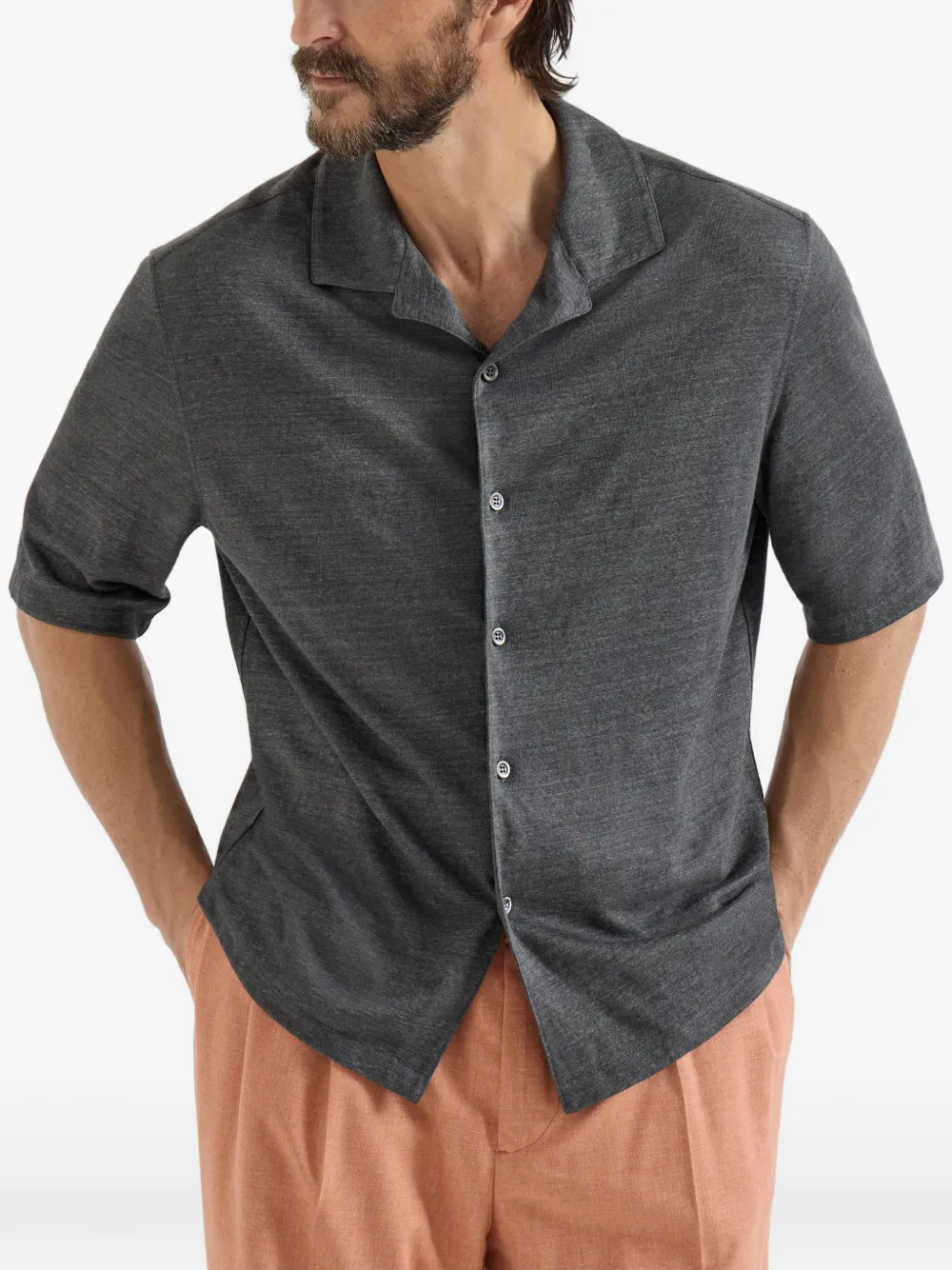  Brunello Cucinelli Camp-collar Short-sleeve Shirt - Grey 