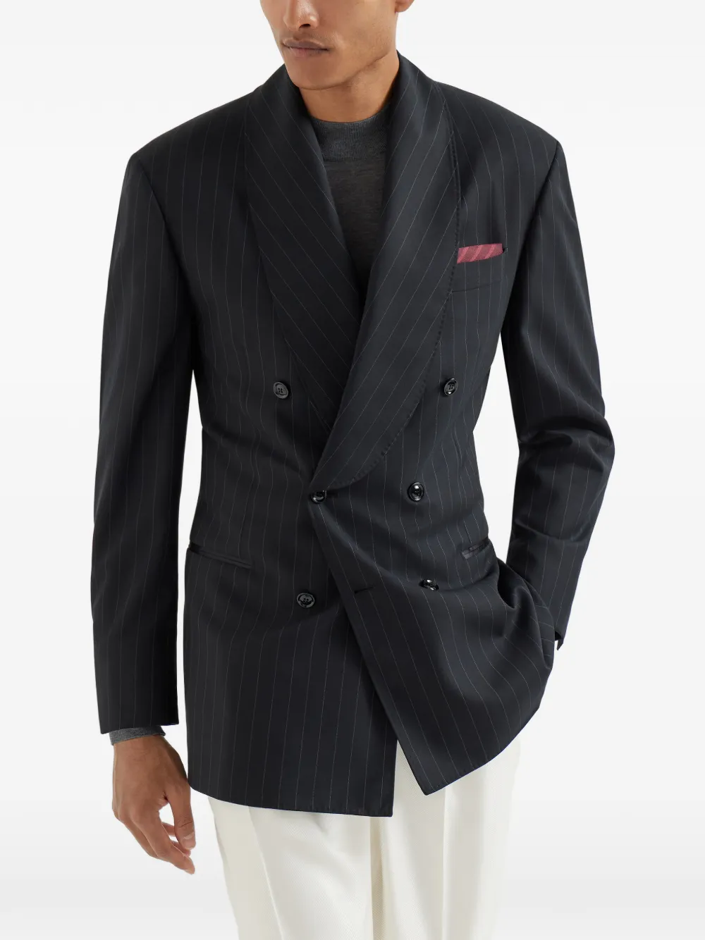 Brunello Cucinelli chalk-stripe shawl-lapels Blazer | Black | FARFETCH