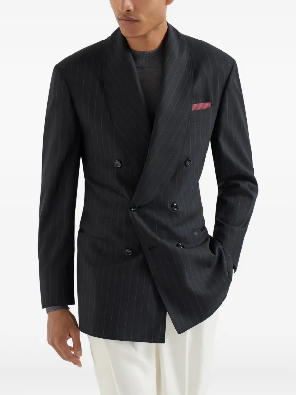 Brunello Cucinelli chalk-stripe shawl-lapels Blazer | Black | FARFETCH