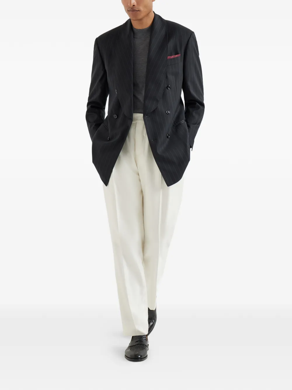 Brunello Cucinelli 초크 스트라이프 숄 라펠 턱시도 재킷 | 블레이저 | Image 2