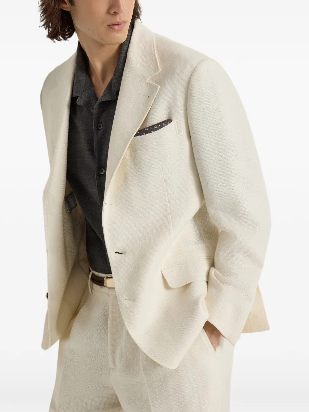 Brunello Cucinelli Blazer met enkele rij knopen Beige