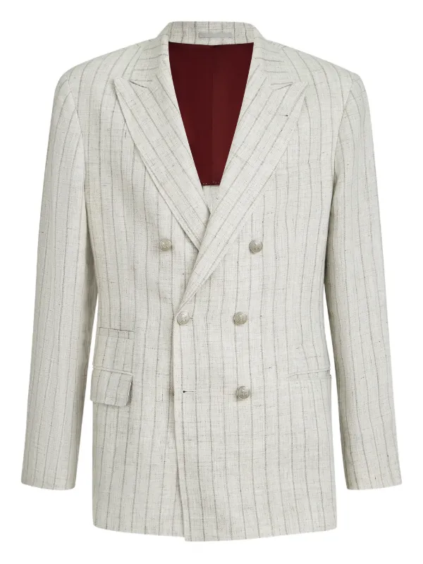 Brunello Cucinelli Stripe Metal-button Blazer in Neutrals