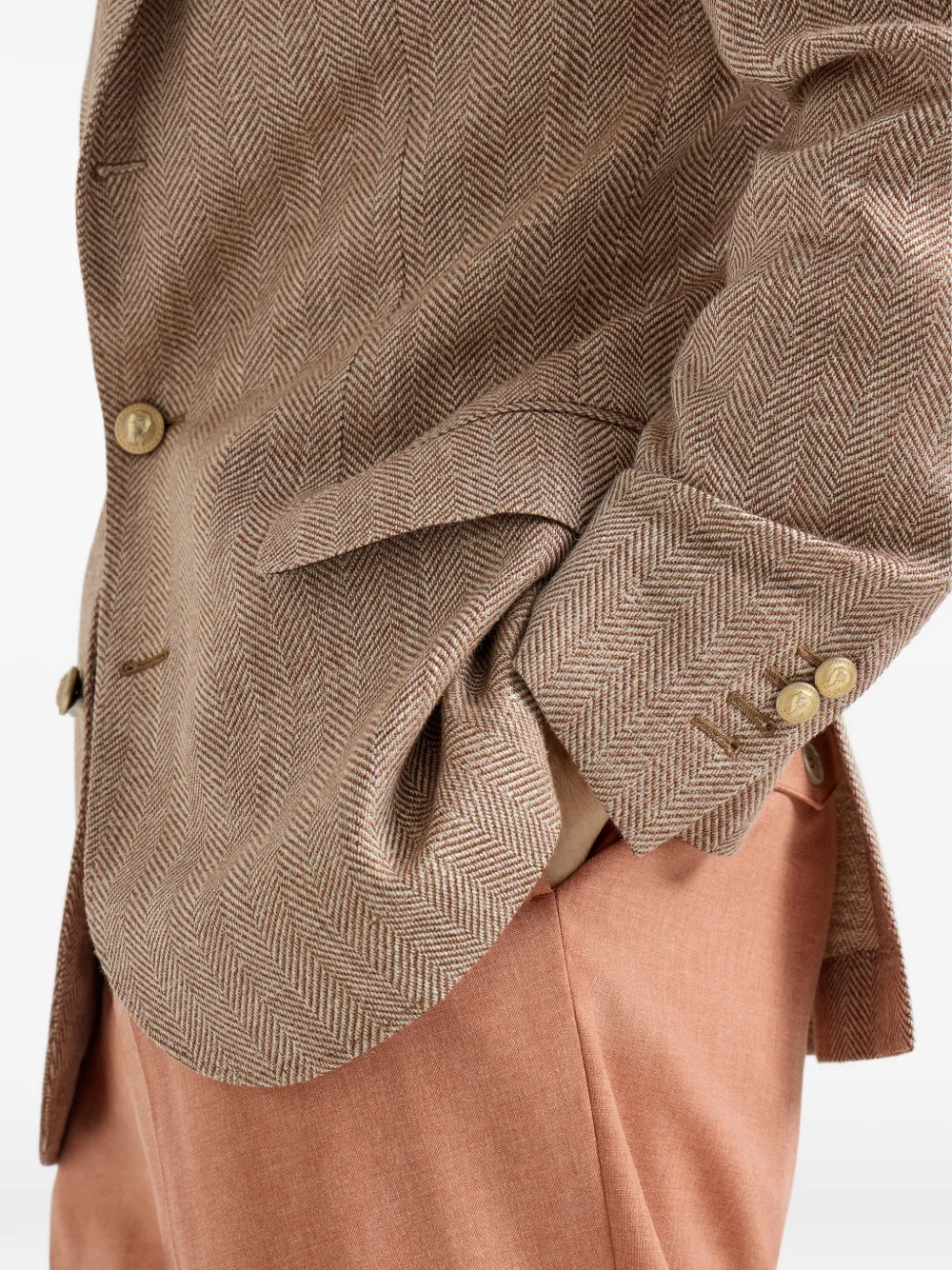 Brunello Cucinelli Blazer met puntige revers en chevron patroon Beige