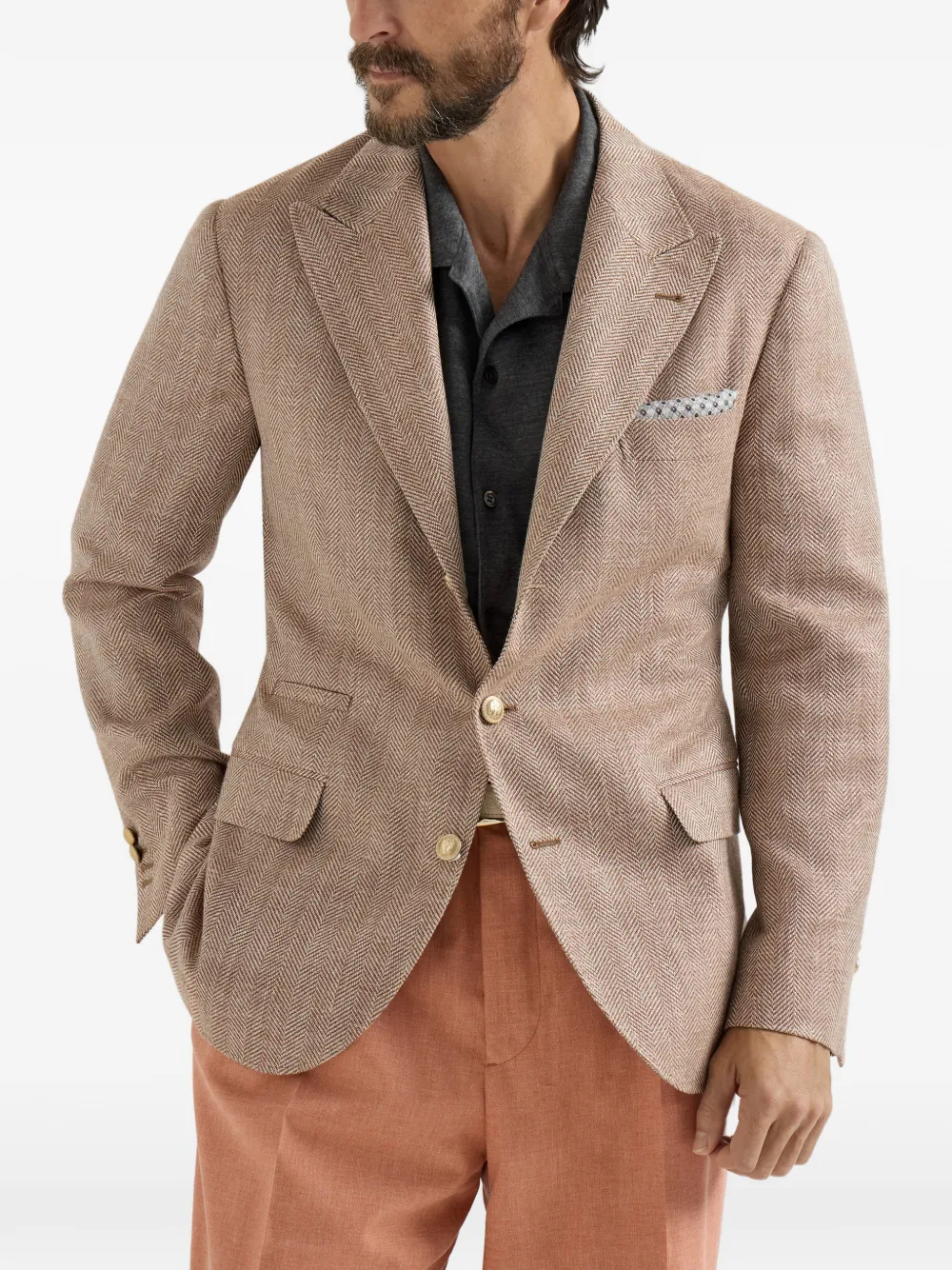  Brunello Cucinelli Chevron Peaked-lapels Blazer - Neutrals 