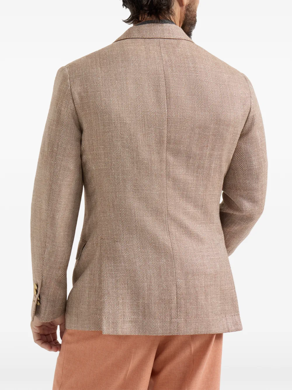 Brunello Cucinelli Blazer met puntige revers en chevron patroon Beige