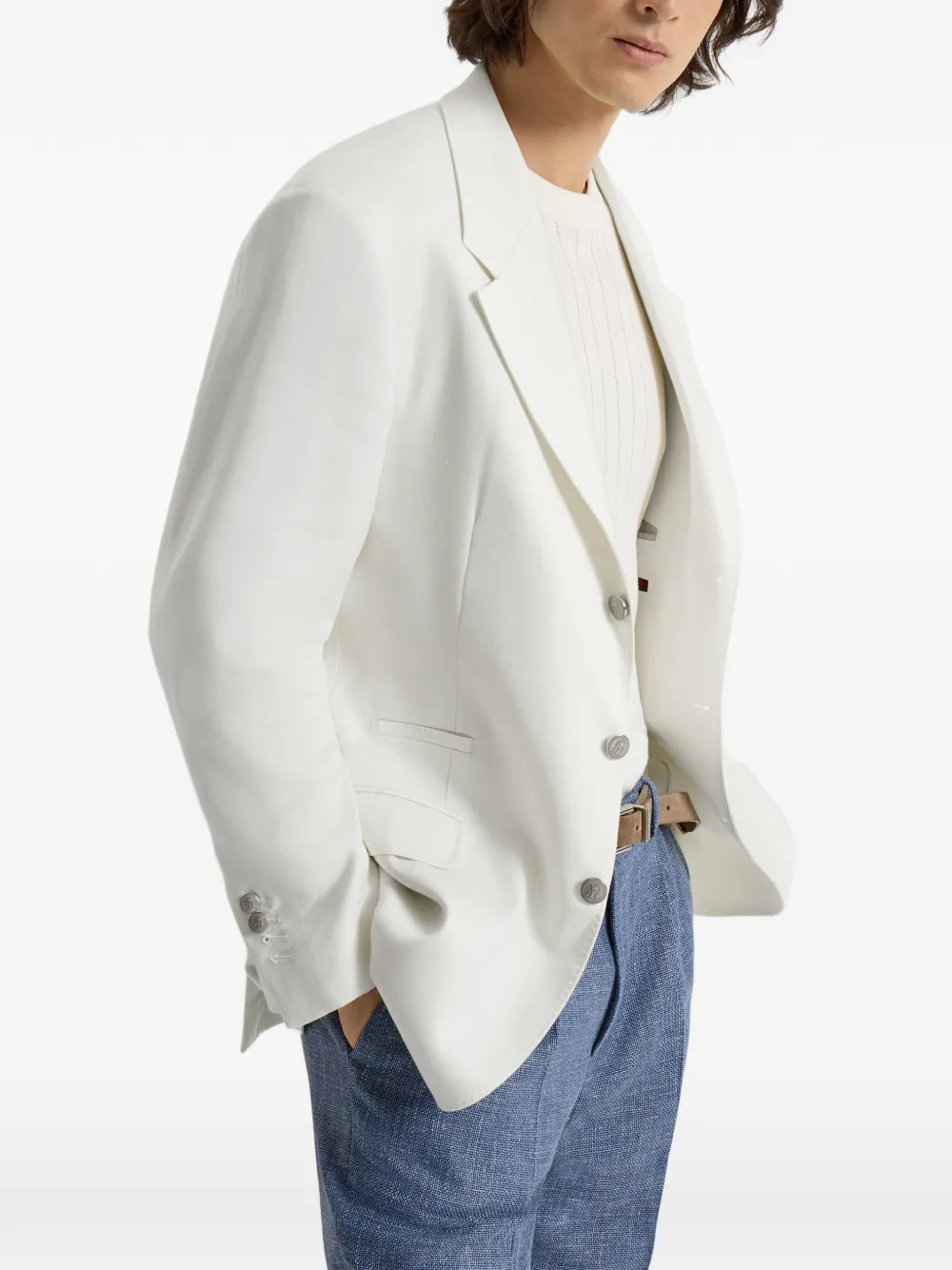 Brunello Cucinelli Blazer met enkele rij knopen Wit
