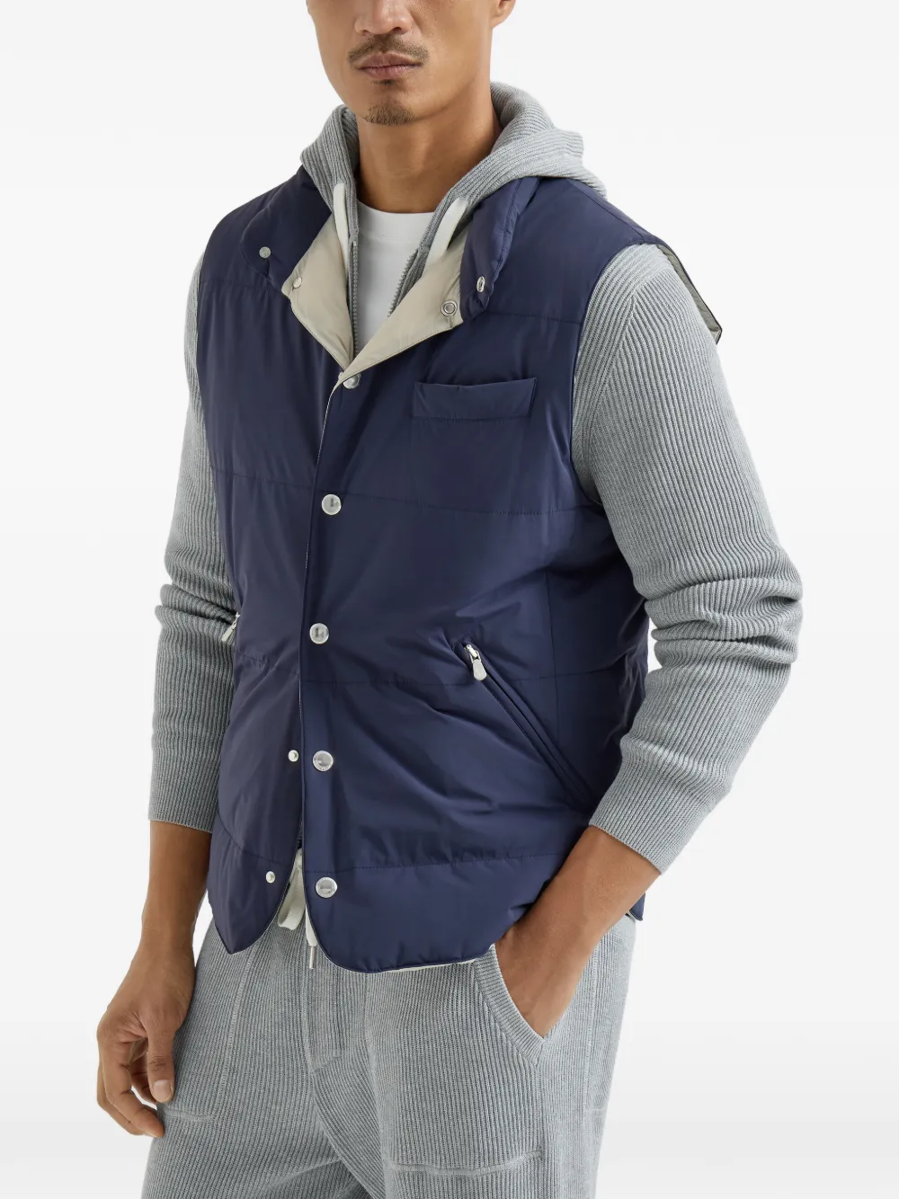 Brunello Cucinelli Gilet met afneembare capuchon Blauw