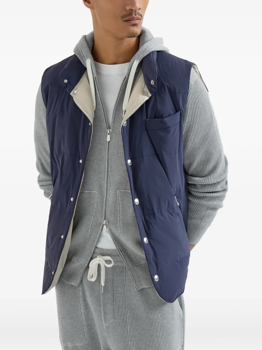 Brunello Cucinelli Gilet met afneembare capuchon Blauw