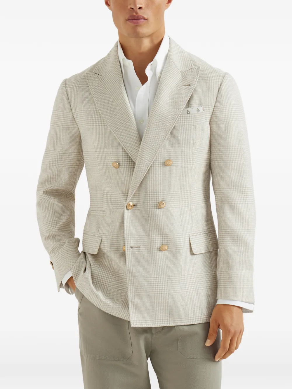 Prince Of Wales-Pattern Double-Breasted Blazer
