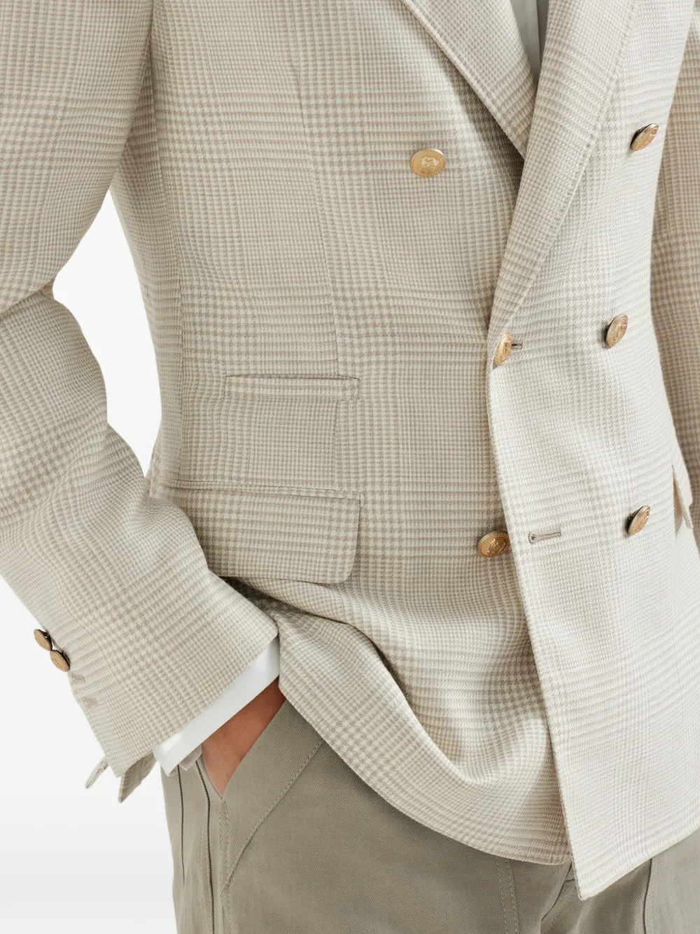 Prince Of Wales-Pattern Double-Breasted Blazer