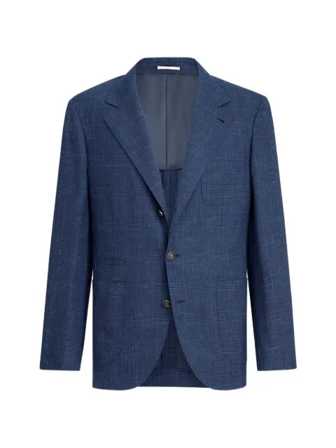 Brunello Cucinelli wool, silk and linen Prince of Wales deconstructed blazer