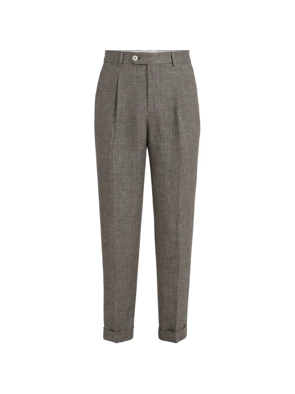 Brunello Cucinelli linen houndstooth trousers with pleat - Marrone