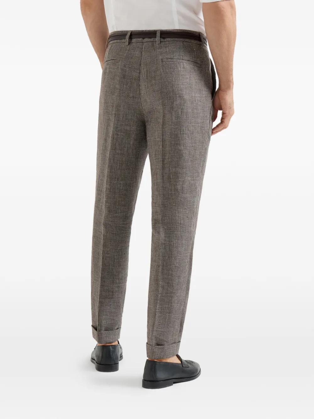Brunello Cucinelli Linnen broek met pied-de-poule print Bruin