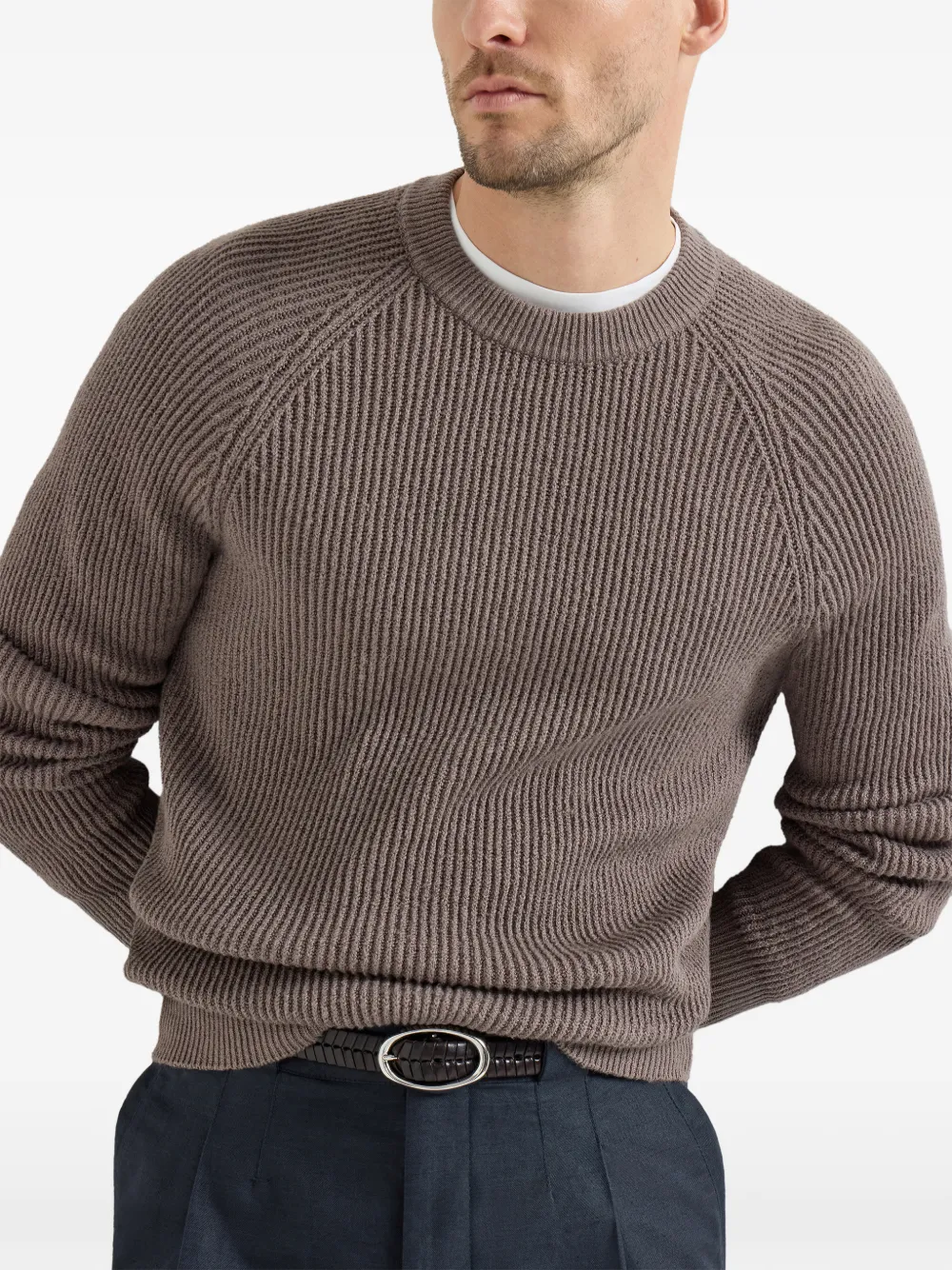 Brunello Cucinelli Geribbelde sweater met ronde hals Paars