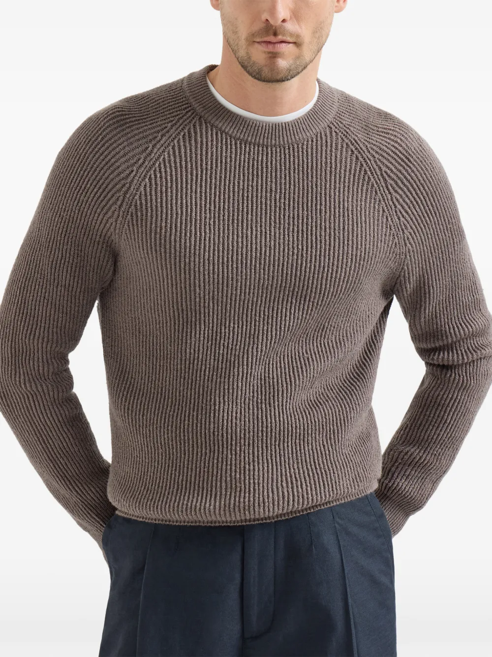 Brunello Cucinelli Geribbelde sweater met ronde hals Paars