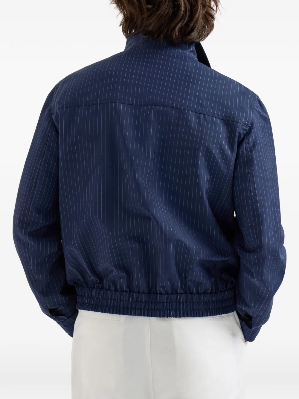 Brunello Cucinelli Jack met krijtstreep en opstaande kraag Blauw