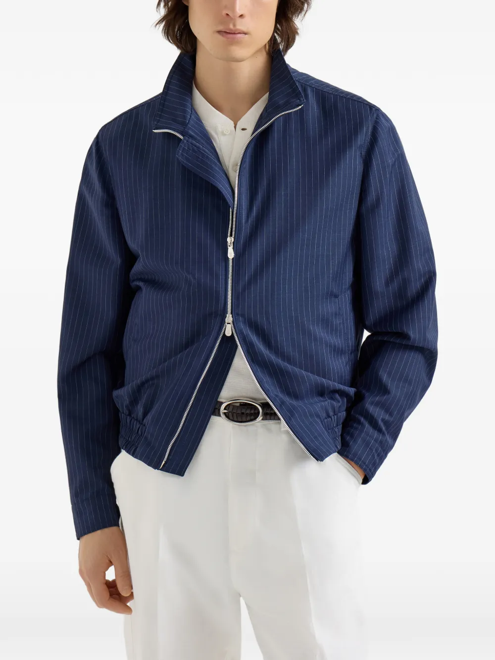  Brunello Cucinelli Pinstripe Stand-collar Jacket - Blue 