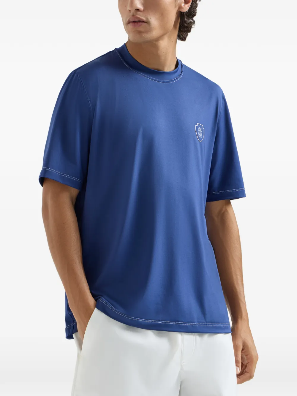 Brunello Cucinelli Nylon T-shirt met logo en ronde hals Blauw