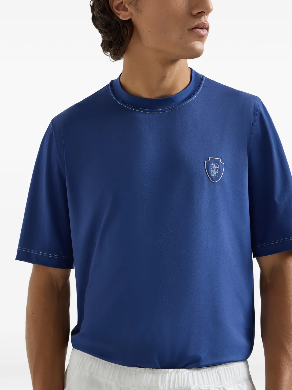Brunello Cucinelli Nylon T-shirt met logo en ronde hals Blauw