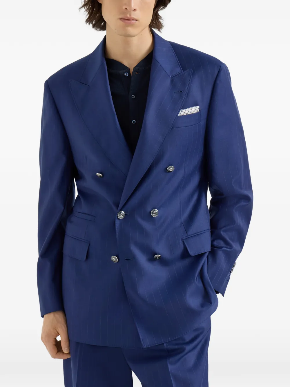 Brunello Cucinelli Blazer met krijtstreep Blauw